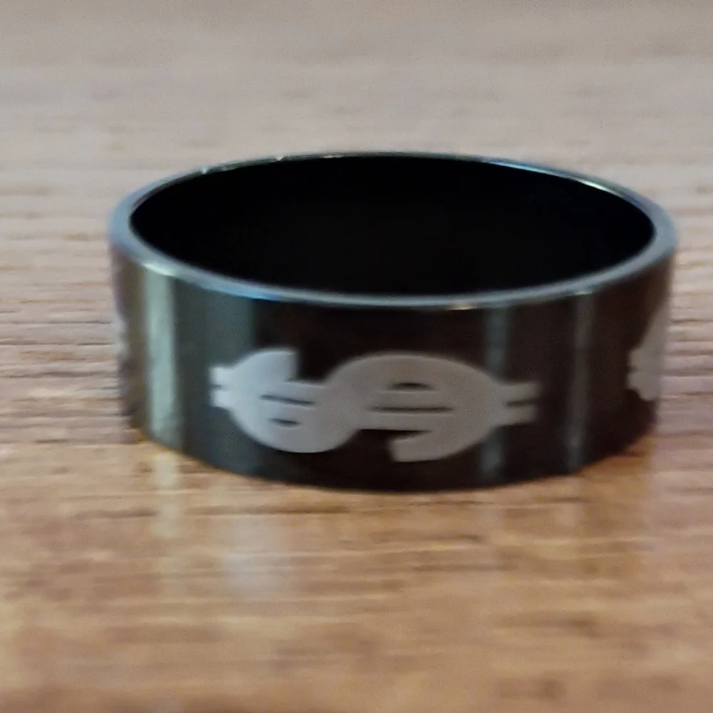 Black Dollar Sign Stainless Steel Men's Ring Size 12